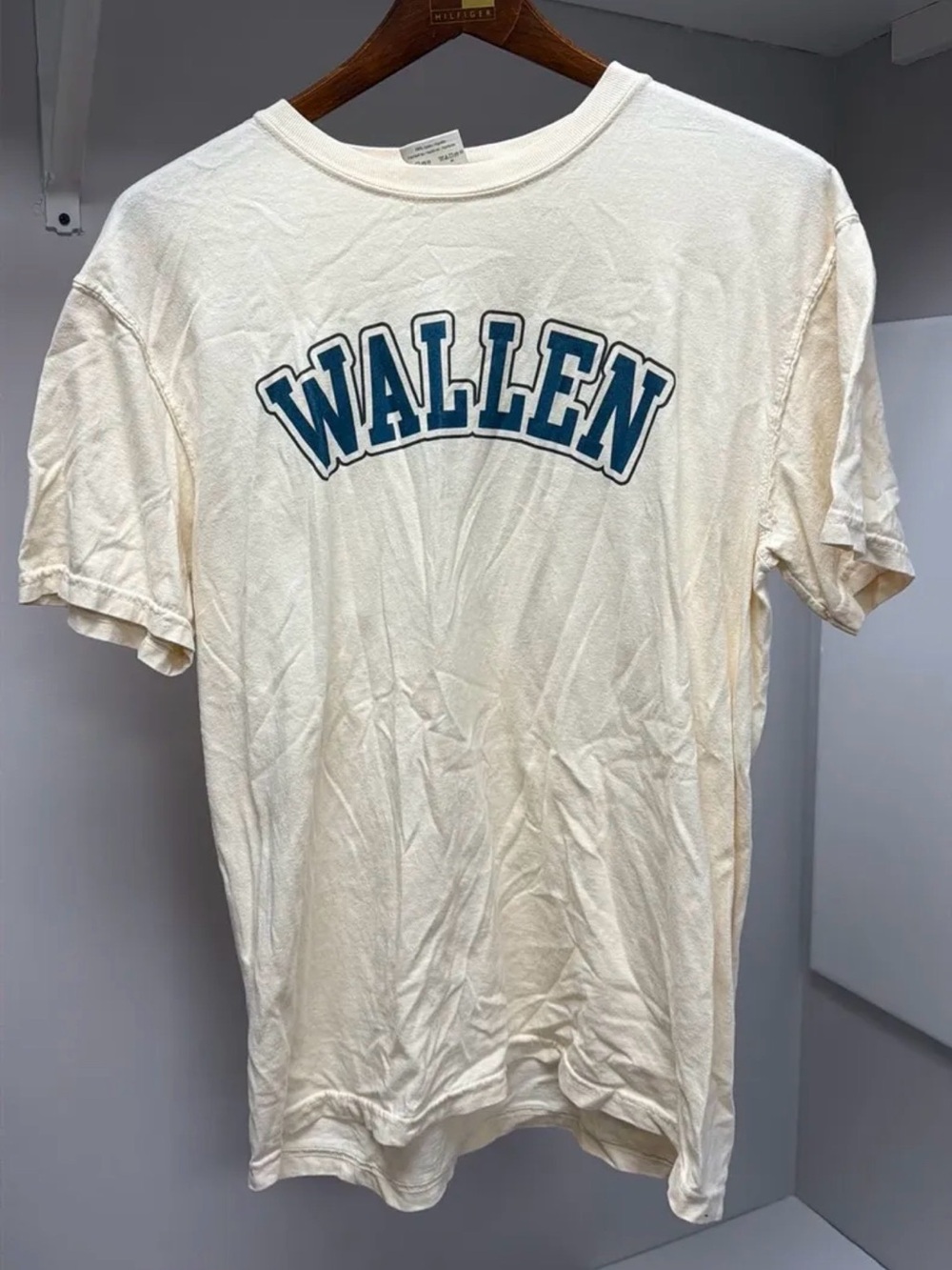 Comfort Colors Cream Short Sleeve Tee with Blue 'WALLEN' Graphic